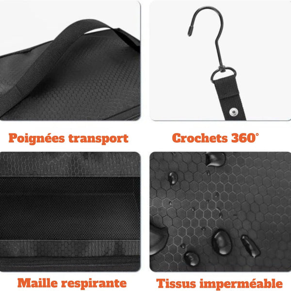 Organisateur de voiture Suspendu – Grand Rangement Pliable & Modulable pour Voyage Woody’s Camp