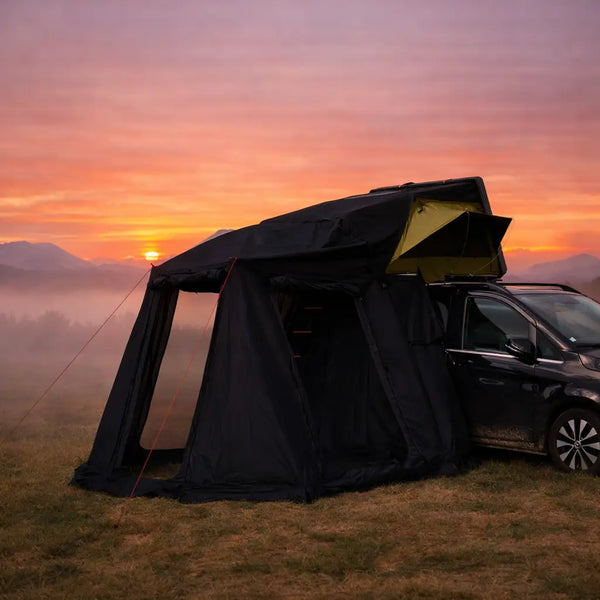 annexe tente de toit Famille XL, annexe tente de toit familiale, auvent tente de toit, annexe camping étanche, salon de camping extérieur, accessoire tente de toit Famille, annexe vanlife, auvent tente de toit Lexagones