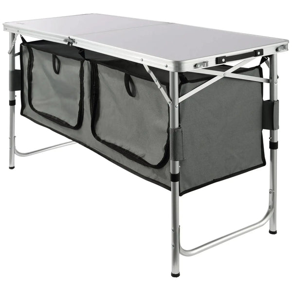 cuisine de camping pliante, meuble cuisine camping, table camping avec rangement, armoire camping pliable, cuisine outdoor portable, table de camping aluminium, meuble vanlife cuisine, équipement camping cuisine, table barbecue extérieure